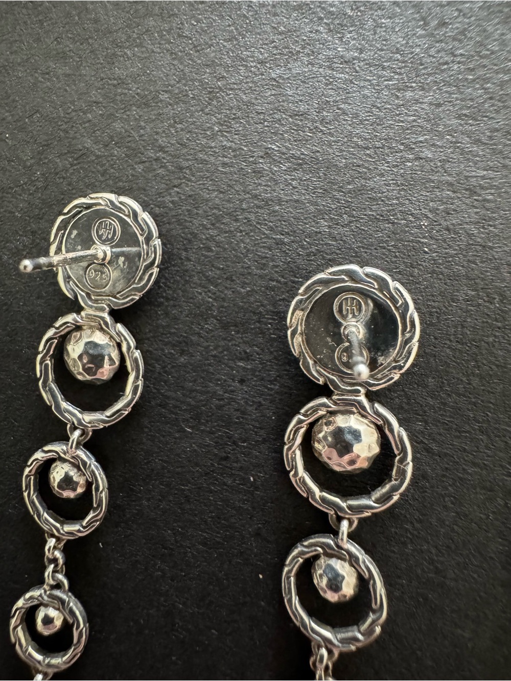 John Hardy Silver Hammered Link Drop Earrings - Picture 4 of 5